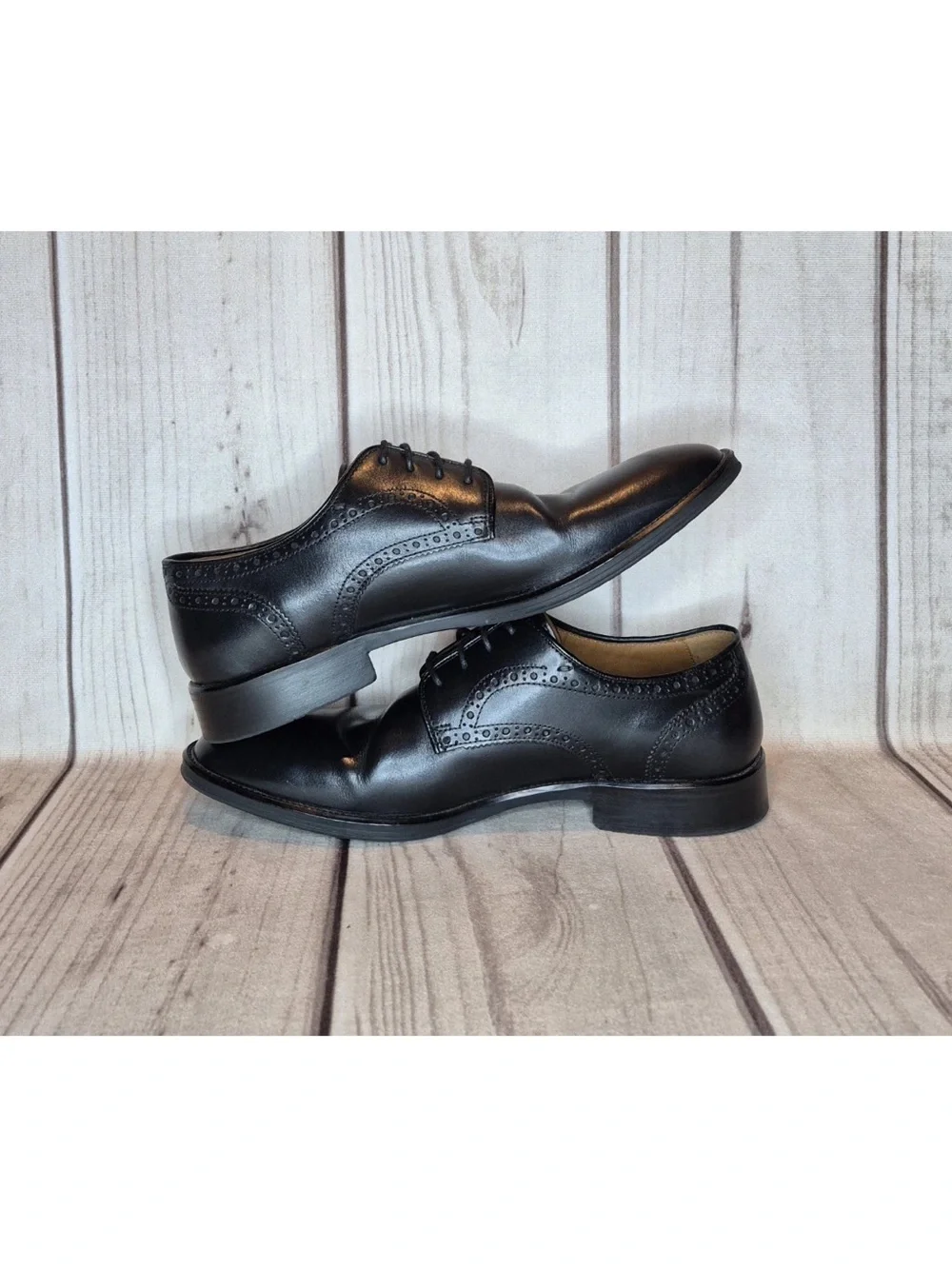 Johnston & Murphy Men's Size 9.5M Hendrick Plain Toe Black Leather Oxford Shoes